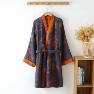 SereneCotton – Luxe Katoenen Kimono Badjas met Tijdloze Elegantie