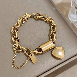 Stoere Chunky Hartslot Armband Goud