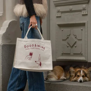 Beige Premium Tote Bag - Dogs & Wine Make Everything Fine